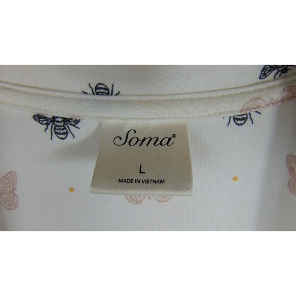 Soma Sleep Shirt Women's Large Button Front Bee / Butterfly Print Short Sleeve - Picture 4 of 6
